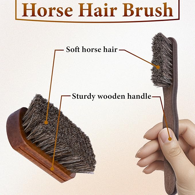 2 PCS Leather Brush Car Detailing, Horse Hair Brush, Car Cleaning Supplies - Image 4