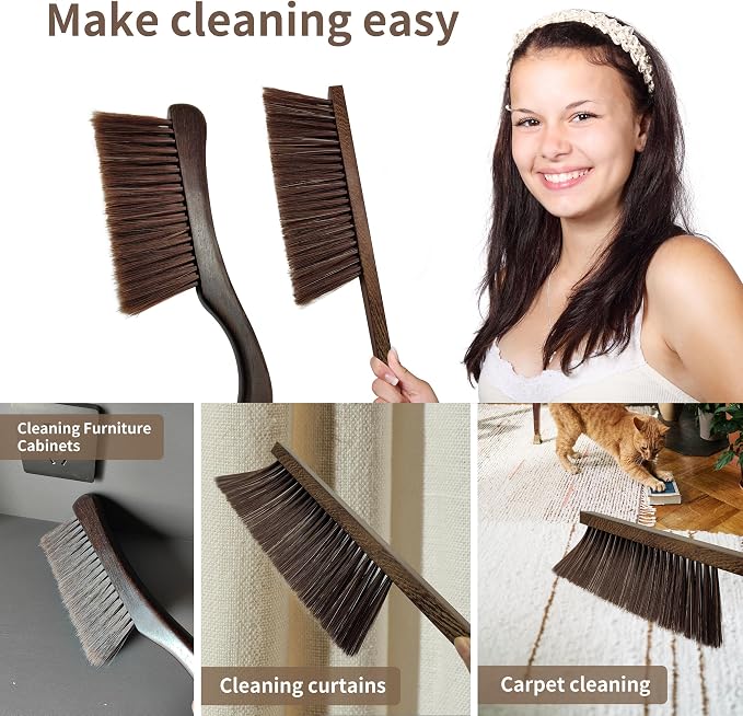 Hand Broom Brush, Dust Brush for Cleaning, Wood Block Hand Brush, Soft Bristle - Image 6