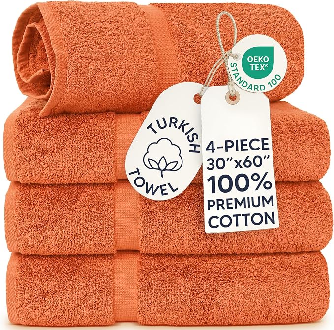 Chakir Turkish Linens 100% Cotton 4-Pack Bath Towels 30x60, Coral | Premium by ChakirTurkishLinens