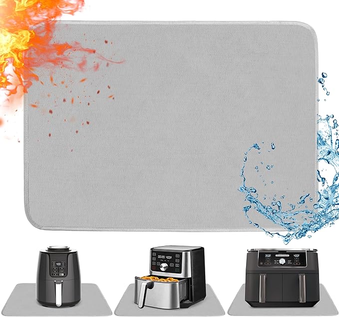 Heat Resistant Mat for Air Fryer, 16 x 20in Heat Resistant Mat for Countertop, Fireproof Silicone Countertop Protector Appliance Slider for Air Fryer, Coffee Maker, Toaster, Oven (Grey)