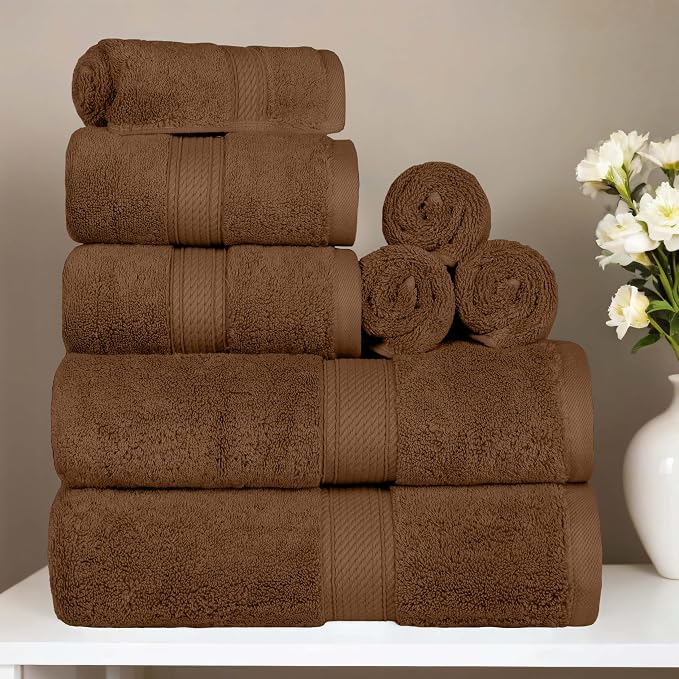 SUPERIOR Egyptian Cotton Ultra Plush & Absorbent, 8 Piece Set, Chocolate | - Image 2