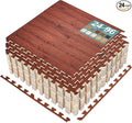Sorbus Wood Grain Floor Tiles Foam Mat EVA Interlocking Mats Tile 3/8-Inch Thick Flooring Wood Puzzle Exercise Mats w/Borders - Home Playroom Basement, Apartment, Trade Show, Baby, Dance