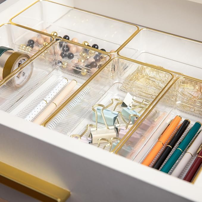 Martha Stewart Kerry Plastic Stackable Office Desk Drawer Organizers, 6 Pack - Image 6