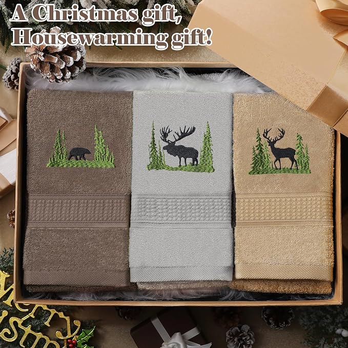 3 Pcs Farmhouse Cabin Bear Hand Towels Hand Towels - Image 6