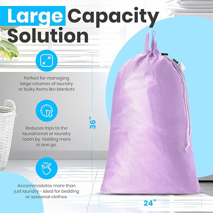Handy Laundry XL Heavy Duty Mesh Laundry Bag 24x36 in, Drawstring Purple - Image 2