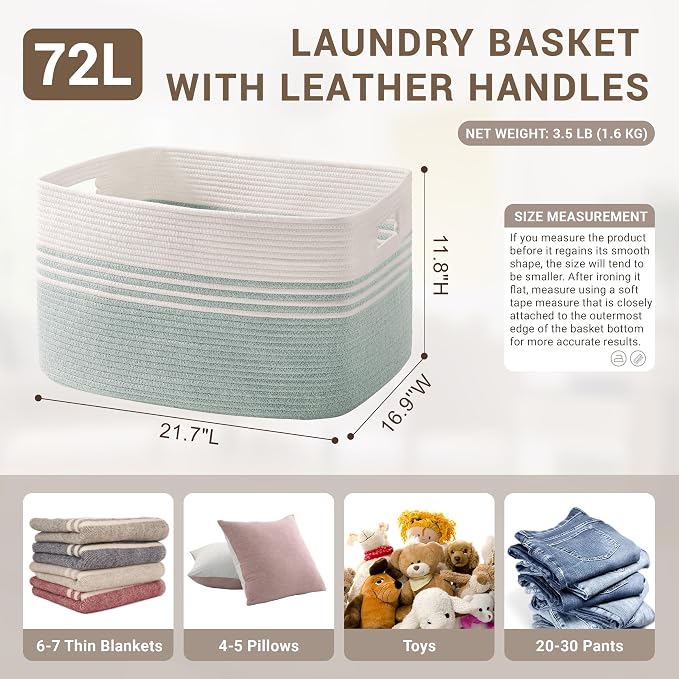 72L Large Woven Laundry Basket Hamper - Image 2