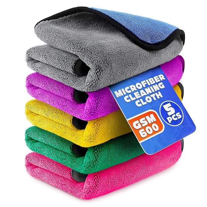 VIKROM 5 Pcs Thick Microfiber Cleaning Cloth 600 GSM, Double Sided Towels by VIKROM