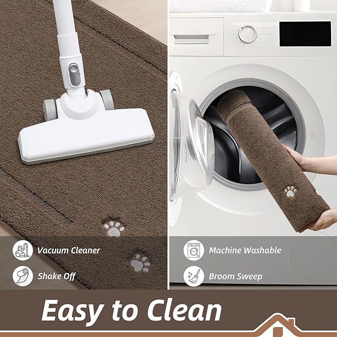 BEQHAUSE Dog Door Mat for Muddy Paws 32"x48" Dirt Trapper Absorbent Doormat Non Slip Entryway Rugs Washable Stain Resistant Welcome Floor Mat Soft Low-Profile for Front Back Door, Brown