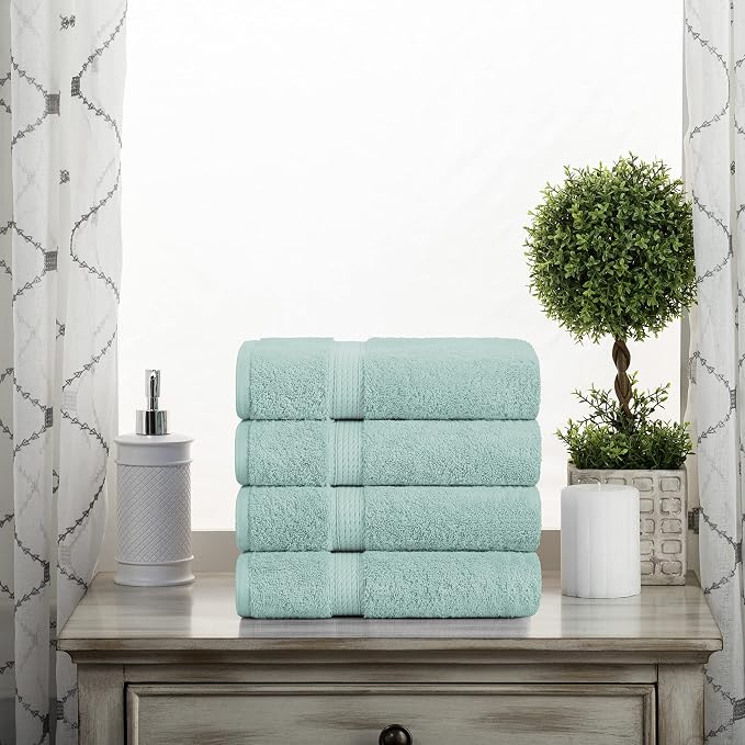 SUPERIOR Egyptian Cotton Plush & Absorbent, Hand Towel Set of 4, Sea Foam | - Image 2