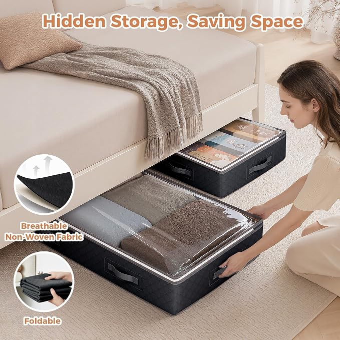 95L Under Bed Storage Containers, 6 Pack Clothes Storage Bins | Foldable - Image 6
