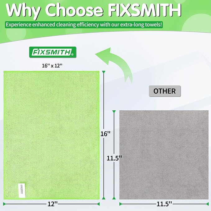 FIXSMITH Sage Green Microfiber Cleaning Cloth -Pack of 12, Highly Absorbent - Image 3