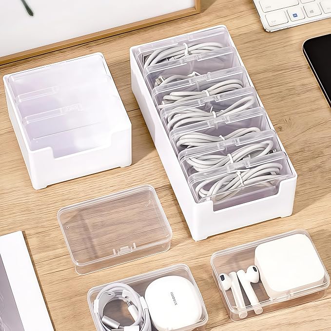 7 Case Cable Storage Box with Cable Straps and Label Stickers, Travel Cord - Image 9