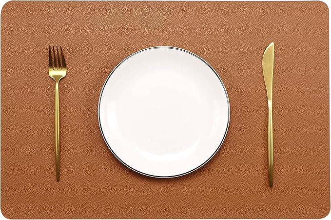 Fall Placemats Set of 4 Wipeable Table Mats Easy to Clean Waterproof Kitchen Mats for Dining Table Outdoor Indoor (4, Brown)