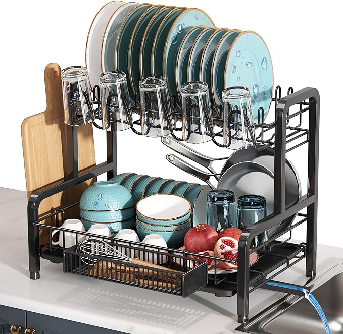 BOOSINY 2 Tier Black Stainless Steel Dish Drying Rack by Boosiny
