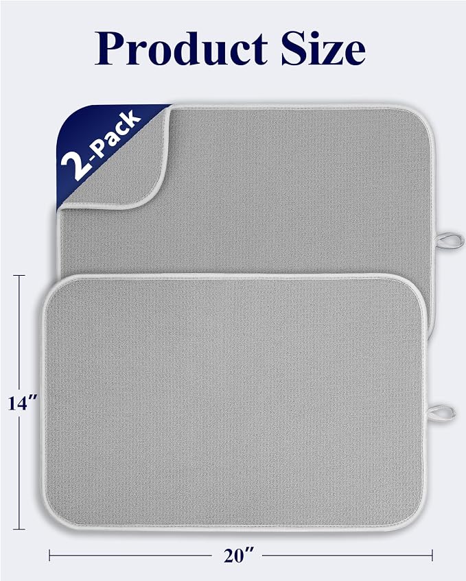 Kitsure 2 Pack Dish Drying Mat for Kitchen Counter, Light Gray | Microfiber - Image 2