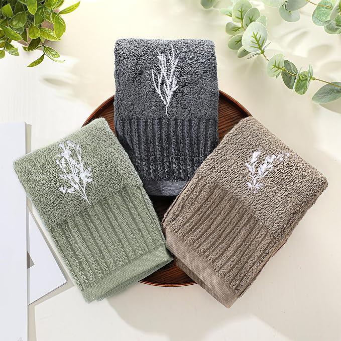 FuWeave 3 Pcs Boho Botanical Hand Towels Bathroom Kitchen Decor | Embroidered - Image 6
