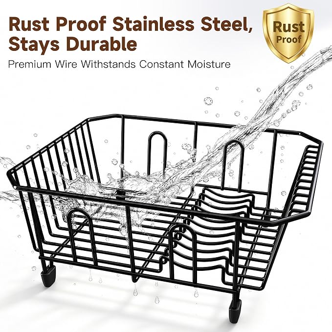JASIWAY in Sink Dish Drying Rack, Stainless Steel Small Black Dish Drainer | - Image 4