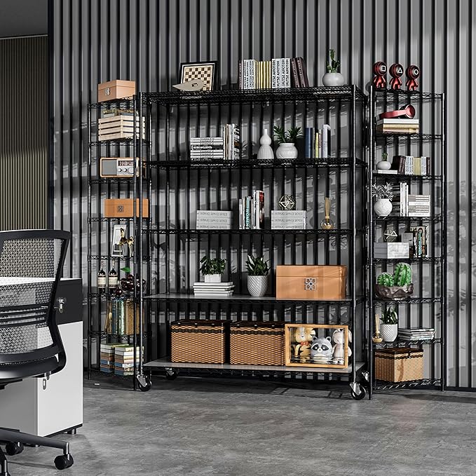 5 Tier 7500lbs Capacity NSF Metal Shelf Wire Shelving Unit, Heavy Duty Adjustable Storage Rack with Wheels & Shelf Liners for Commercial Grade Utility Steel Storage Rack, Black - 82"H x 60"L x 24"D