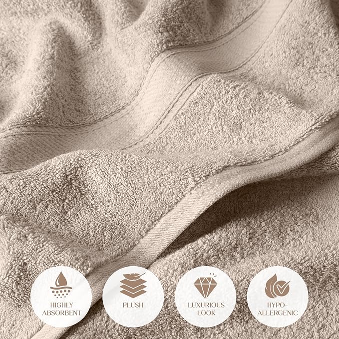 SUPERIOR Egyptian Cotton Ultra Plush & Absorbent, 6 Piece Set, Stone | Quick Dry - Image 6