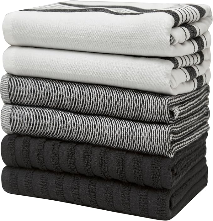 Premium Kitchen Towels 6 Pack 100% Cotton 20"x28" Dish Towels Black Striped - Image 6
