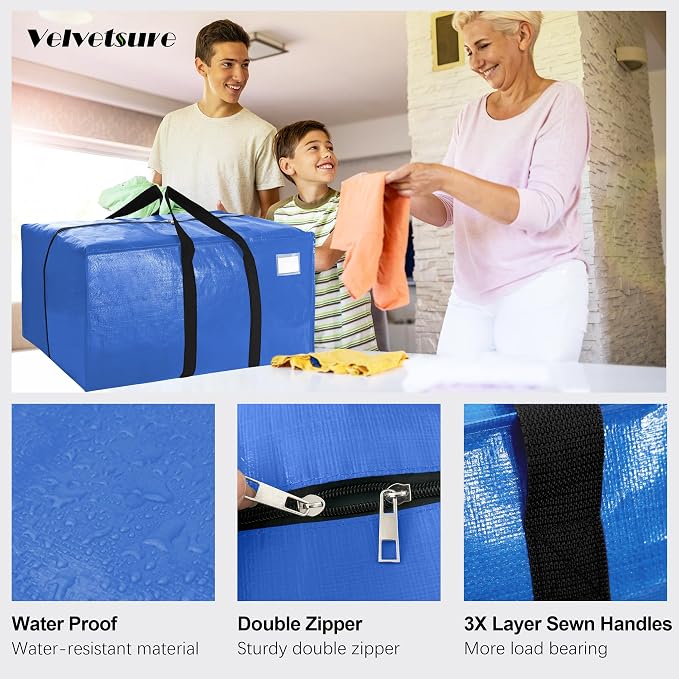 VELVETSURE 12 Pack Heavy Duty Extra Large Moving Bags W/Backpack Straps - Image 3