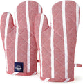 Encasa XO Long 12"x7" Oven Microwave Hand Gloves Mitts (2 pc Set) for Kitchen Cooking & Baking - Heat Resistant, Thick & Safe, Protection of Hands from Hot Utensils - Roma Red Stripes