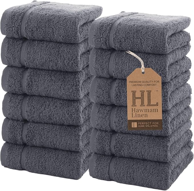 Hawmam Linen Luxury Cotton Washcloths 13x13 Inch by HawmamLinen