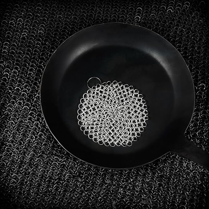 Mythrojan Cast Iron Cleaner 4.5" x 4.5" 316L Stainless Steel Chainmail Scrubber Round For Cast Iron Pan Griddle Skillet Dutch Oven Wok, Pan Pot BBQ Grills
