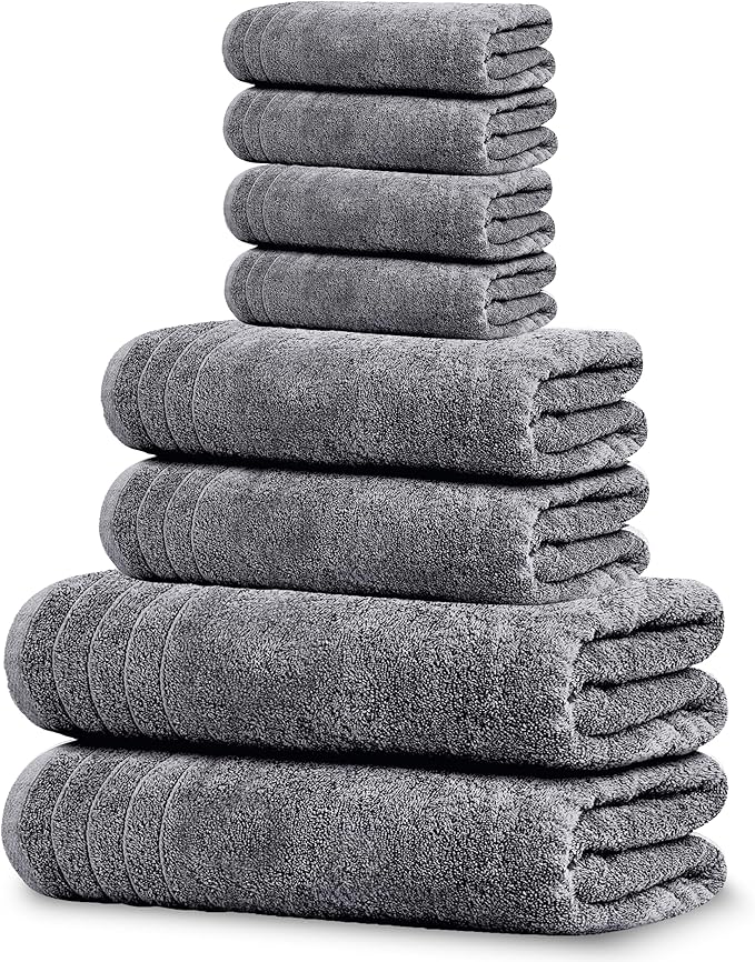 8 Piece Towel Set, 2 XL Bath, 2 Hand, 4 Washcloth, Dark Grey | 100% Cotton by TensTowels