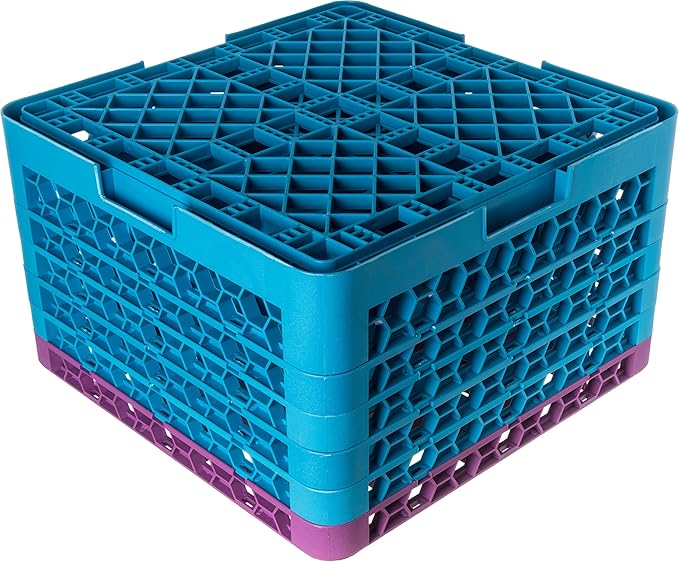 CFS RG25-5C414 OptiClean 25 Compartment Glass Rack with 5 Extenders, 11.9", Polypropylene, Lavender/CFS Blue