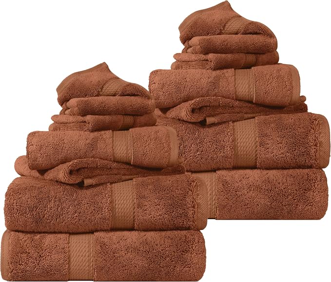 SUPERIOR Egyptian Cotton Ultra Plush & Absorbent, 12 Piece Set, Rust | by SUPERIOR