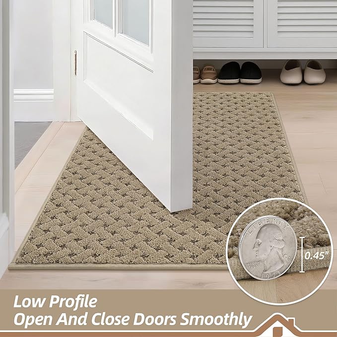 BEQHAUSE Dirt Trapper Door Mat Non-Slip Entryway Rugs Stain Resistant Absorbent Dog Doormats Woven-Look Washable Welcome Floor Doormat for Front Back Door, Muddy Wet Shoes & Paws, 36" x 60", Beige