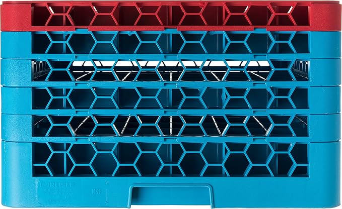 CFS RG36-5C410 OptiClean 36 Compartment Glass Rack with 5 Extenders, 11.9", Polypropylene, Red/CFS Blue