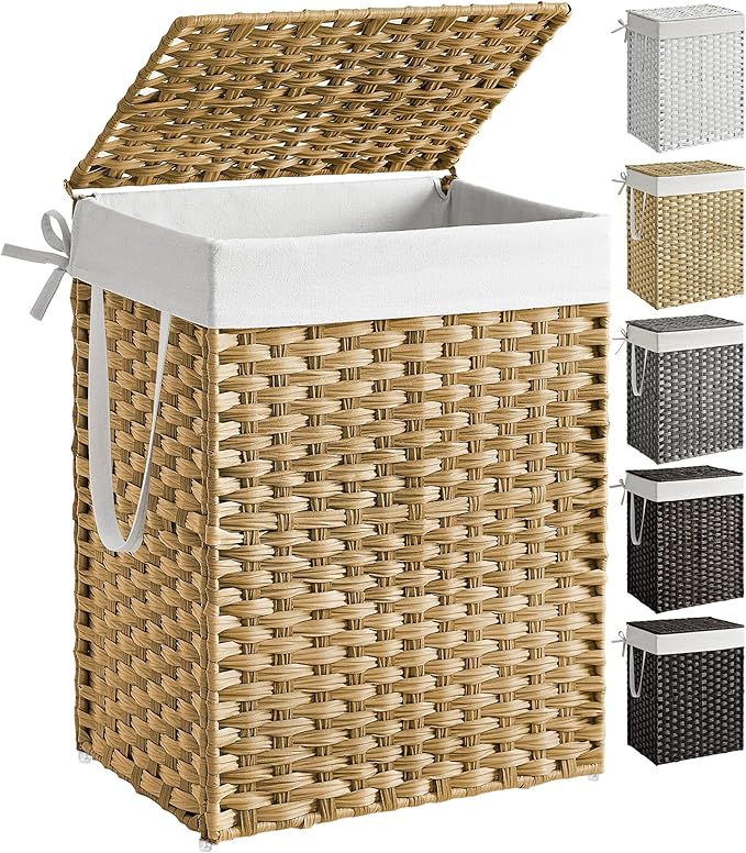 SONGMICS Laundry Hamper with Lid, 23.8 Gal Synthetic Rattan by Unknown
