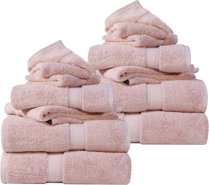 SUPERIOR Egyptian Cotton Ultra Plush & Absorbent, 12 Piece Set, Tea Rose | by SUPERIOR