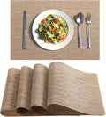 Timeet Placemats Set of 4, Heat Resistant Non-Slip Place Mats, Durable Washable PVC Vinyl Woven Table Mats, Linen Textured Table Placemats for Dining Kitchen Resistant Easy to Clean(Brown)