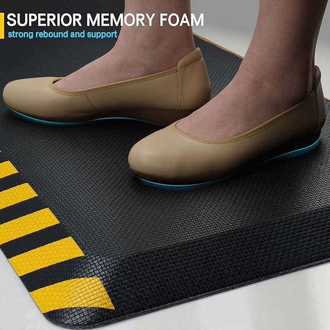 FEATOL Anti Fatigue Mat Industrial, Ergonomic Standing Floor Mat for Work for Stand -Safety Support for Leg & Back Pain(Yellow Border, 20" x 39", 2PC)