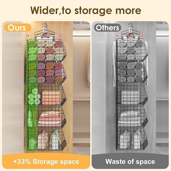4" Extra Deeper Hanging Closet Organizers and Storage, 4 Tier Foldable Wire - Image 5