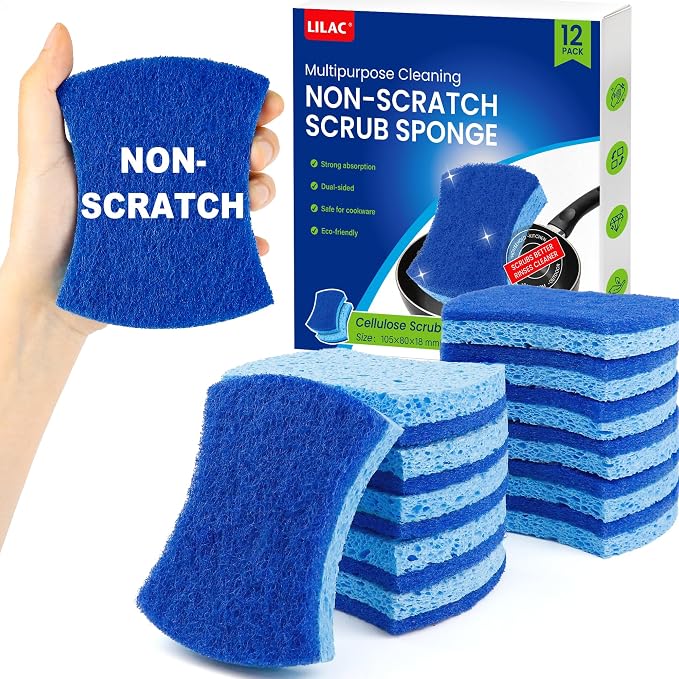 LILAC Non Scratch Sponges, Natural Cellulose Scrub Sponge by LILAC
