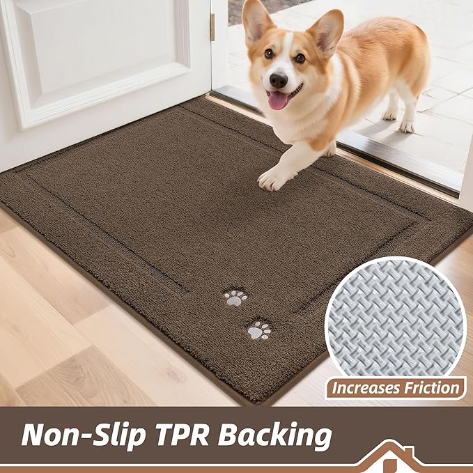 BEQHAUSE Dog Door Mat for Muddy Paws 32"x48" Dirt Trapper Absorbent Doormat Non Slip Entryway Rugs Washable Stain Resistant Welcome Floor Mat Soft Low-Profile for Front Back Door, Brown