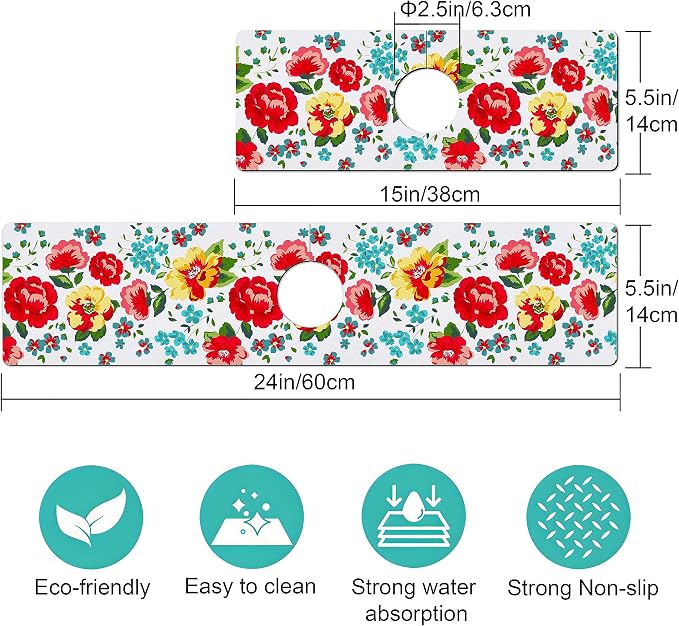 Kitchen Sink Splash Guard Faucet Mat -2 PC Super Absorbent Fast Drying Mat Sink - Image 3