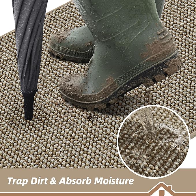 BEQHAUSE Dirt Trapper Door Mat 20" x 48", Non-Slip Washable Doormats Entrance Mat, Dirt Resistant and Absorbent Welcome Mat, Low Profile Floor Mats for Front Back Door and Entryway, Light Beige