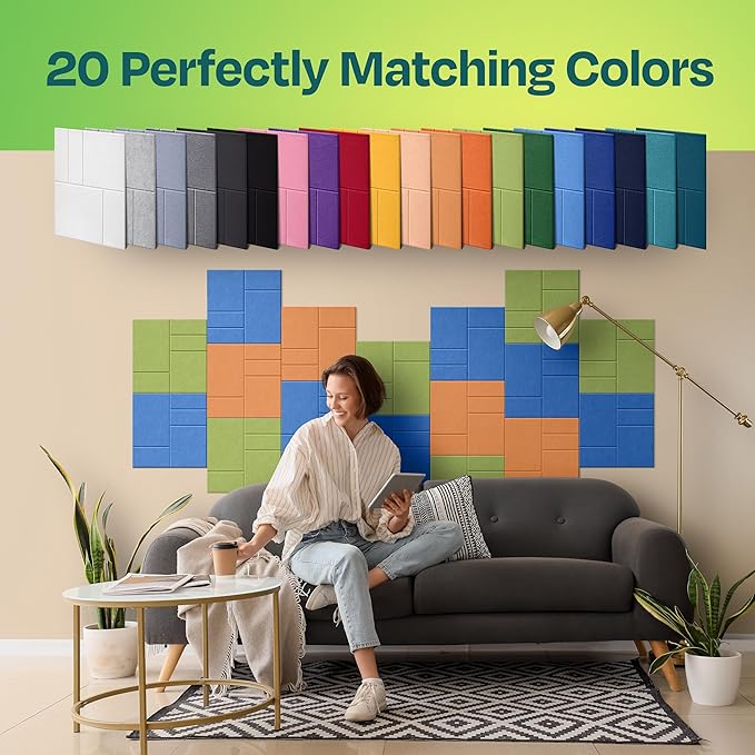 Acoustic Panels 12-Pack Soundproof Wall Panels 12"x12"x0.4" Decorative Sound Dampening for Your Home, Office, Studio, Bedroom & More with Unique GridFrame Carving [Grand Blue]