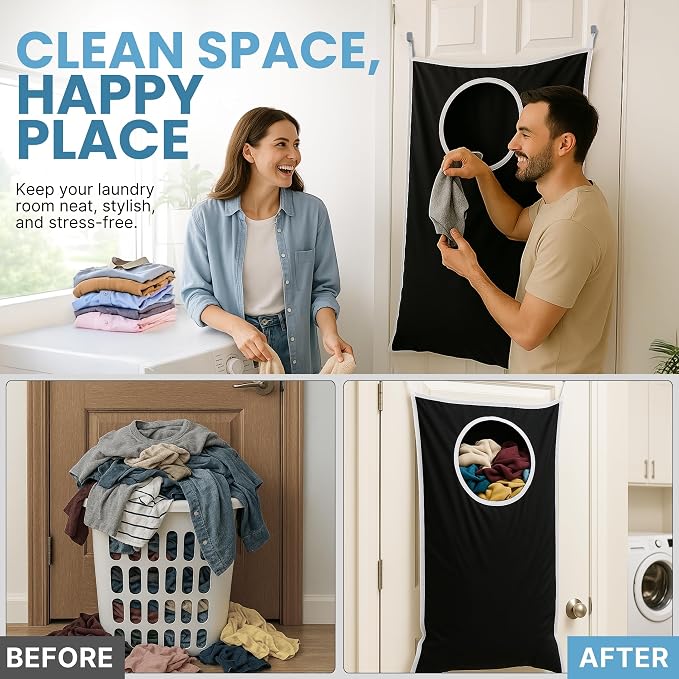 Hanging Laundry Hamper Bag XL 40x22", Space Saving over the Door Storage Bags - Image 4