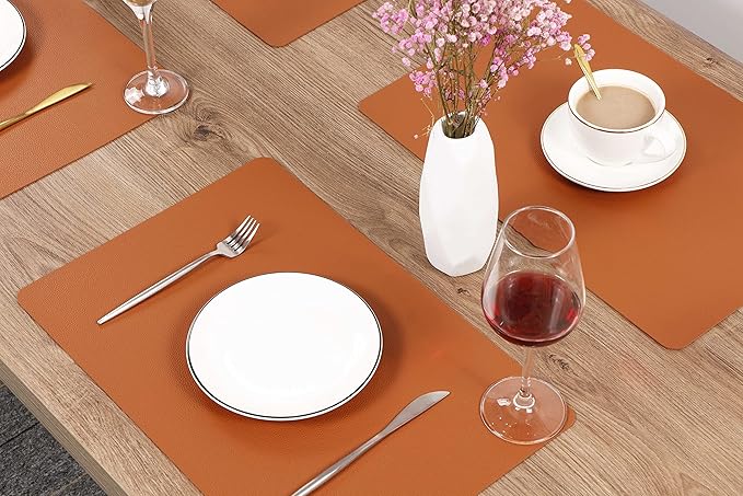 Fall Placemats Set of 4 Wipeable Table Mats Easy to Clean Waterproof Kitchen Mats for Dining Table Outdoor Indoor (4, Brown)