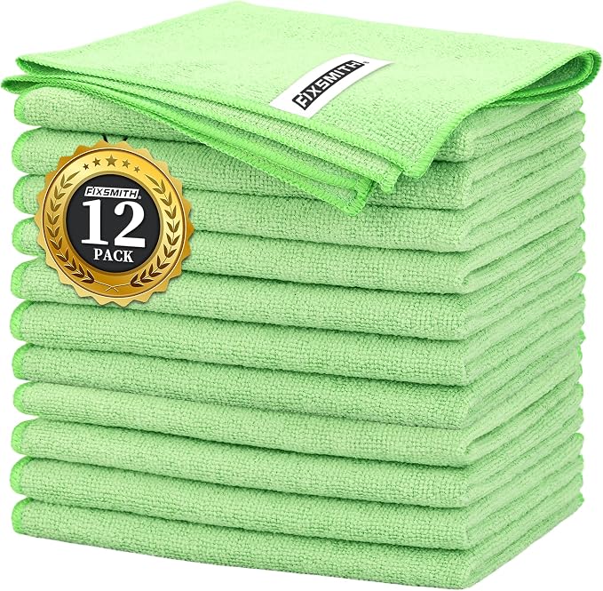FIXSMITH Sage Green Microfiber Cleaning Cloth -Pack of 12, Highly Absorbent by FIXSMITH