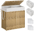 SONGMICS Laundry Hamper with Lid, 110L Double Wicker Basket, 6 Mesh Bags by Unknown