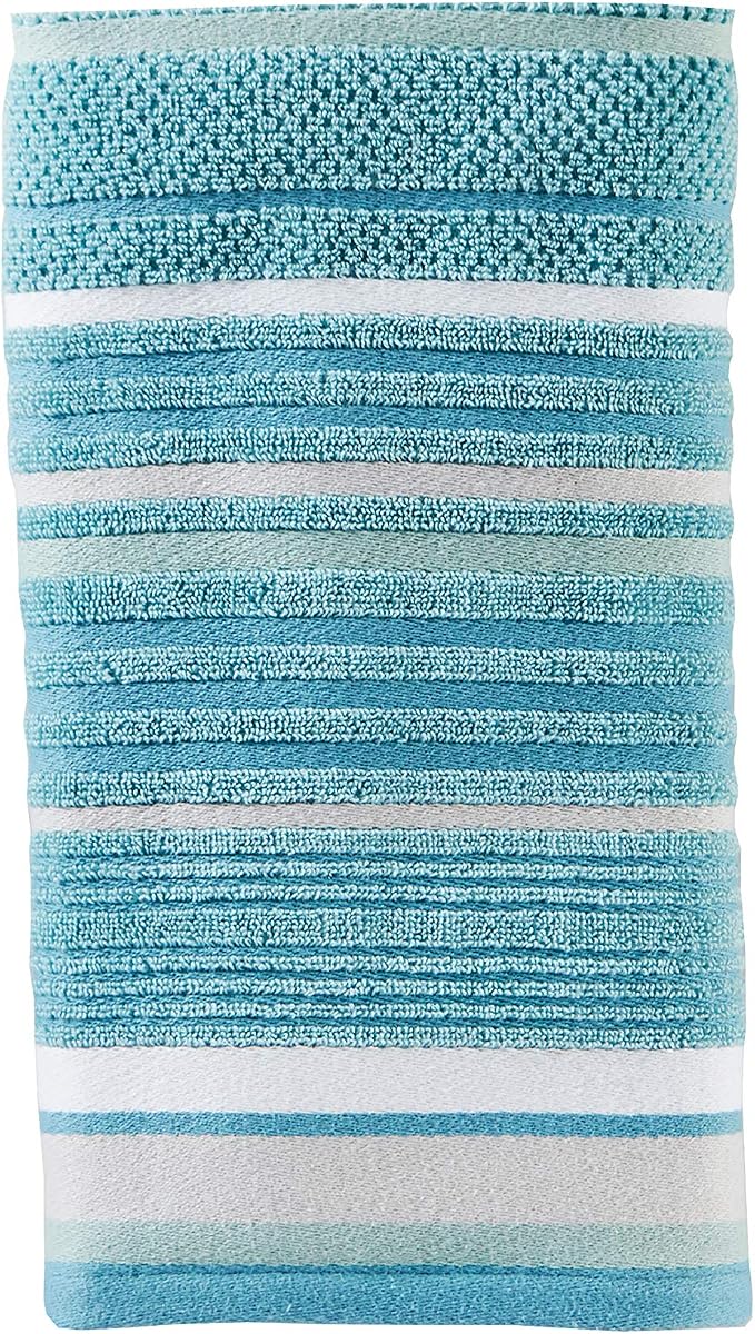 SKL Home Seabrook Stripe Hand Towel Set-2pc, Premium 100% Cotton, Teal | 550 - Image 2