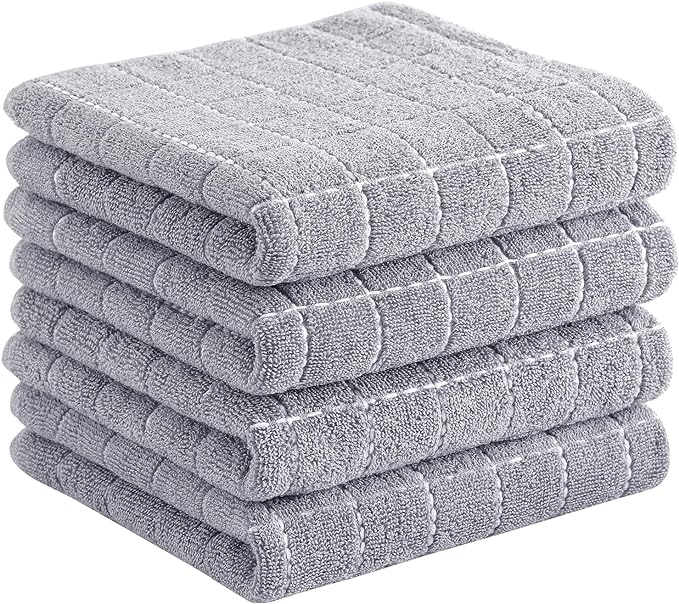 Homaxy 100% Cotton Terry Kitchen Towels, 4 Pack, Light Grey by Homaxy