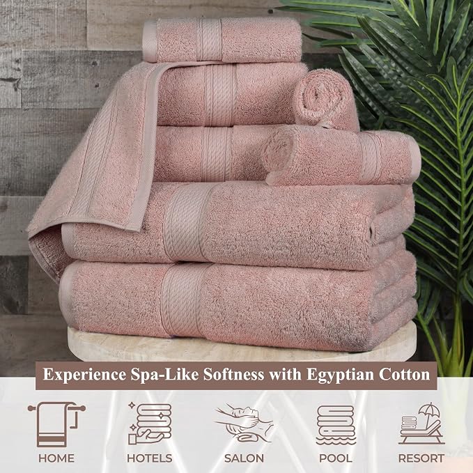 Superior Egyptian Cotton 800 GSM Plush Absorbent, 9 Piece Set, Muted Mauve | - Image 5